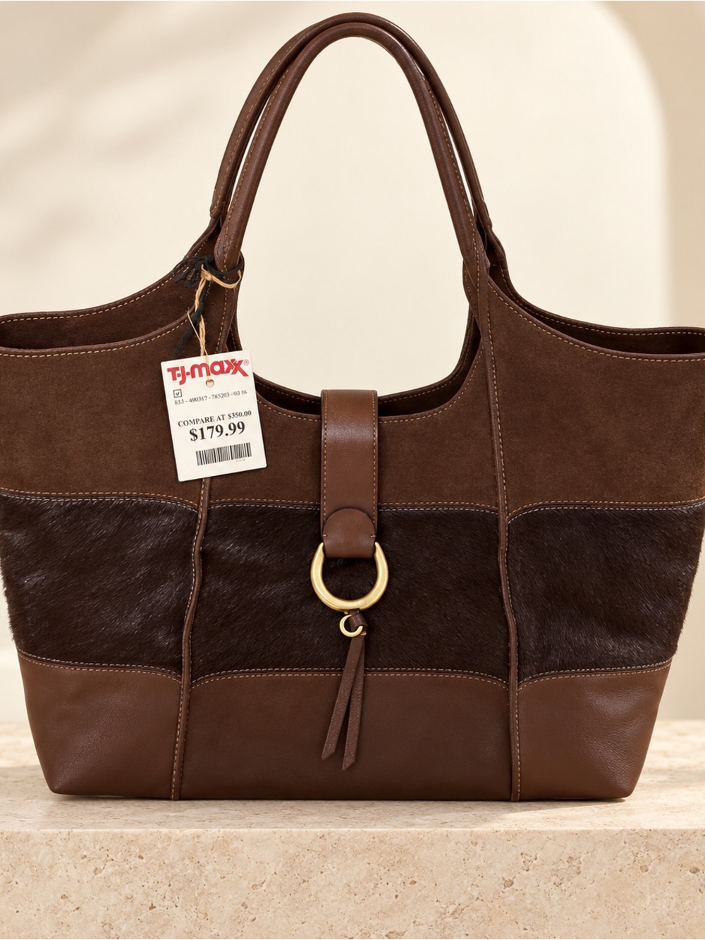 Genuine leather and calf hair tote